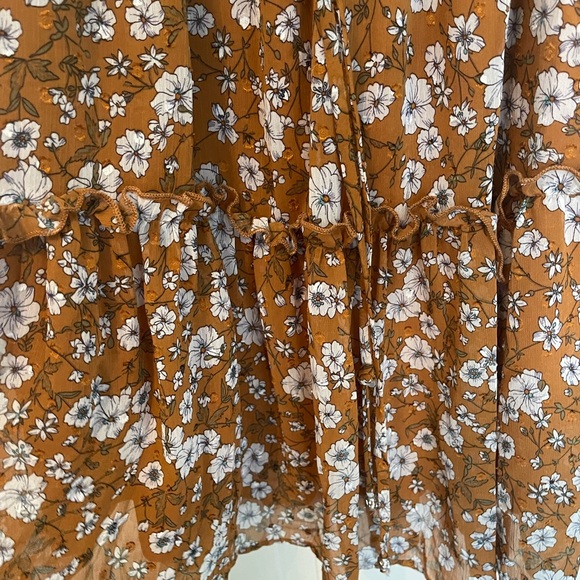 Ryan Michelle brown and white floral long sleeve knee length dress.  Size MP - Picture 8 of 11